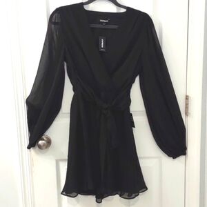 NWT Express Wrap Black Chiffon Surplice Dress Size S